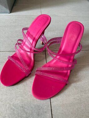 Primark Hot Pink Gem-Encrusted Strappy Heeled Mules - Size 41